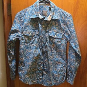 Roper Blue and Orange Paisley Button Down Shirt